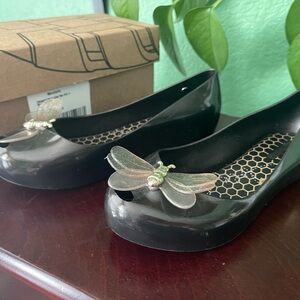 Mini Melissa Stylish Black Girl Shoes with Butterfly Accent